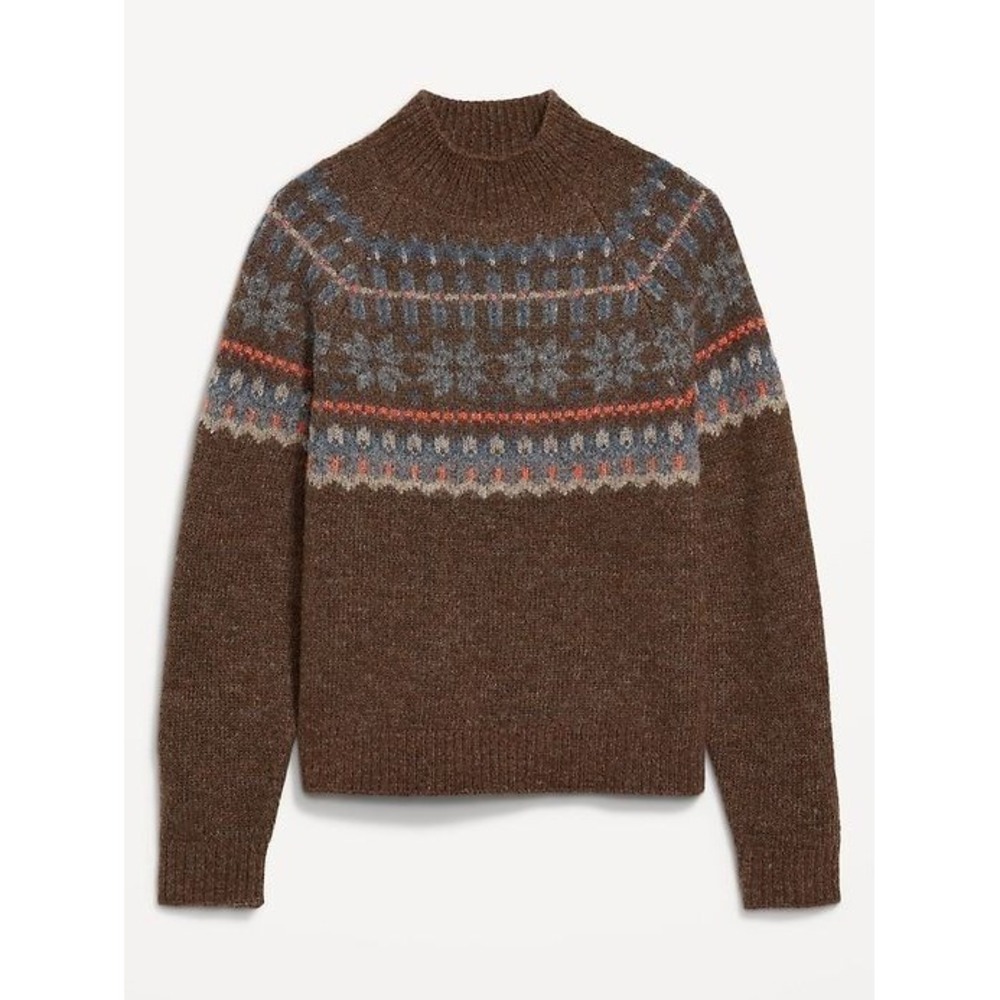 Old Navy Women's Holiday Print Wool Blend Mock Neck Sweater - Brown - XS Tall
